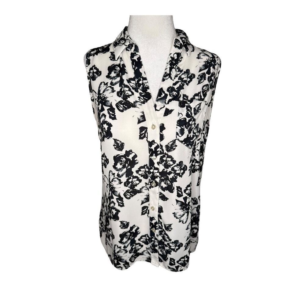 The Limited Women's Small Ashton Floral Sleeveless Button-Up Top Cream/Black